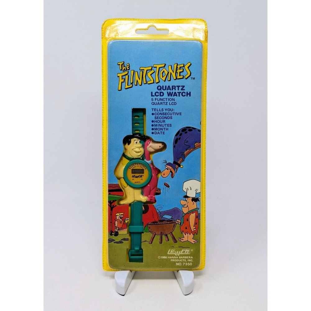 Original 1986 LEWCO Hanna Barbera THE FLINTSTONES Quartz LCD Watch NOS MOC Rare